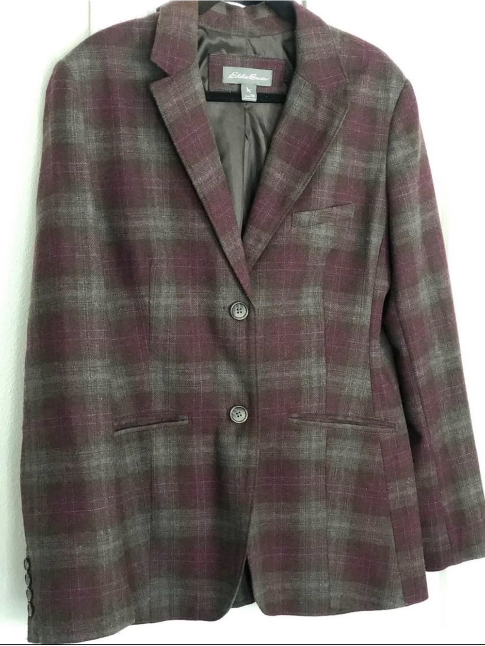 Eddie Bauer Women's Plum Plaid Tailored Wool Blazer